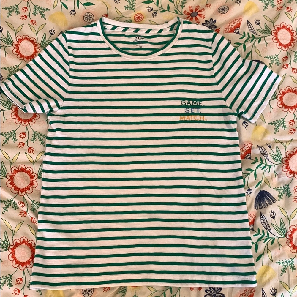 J. Crew Green and White Striped Short Sleeve Tee - Tennis